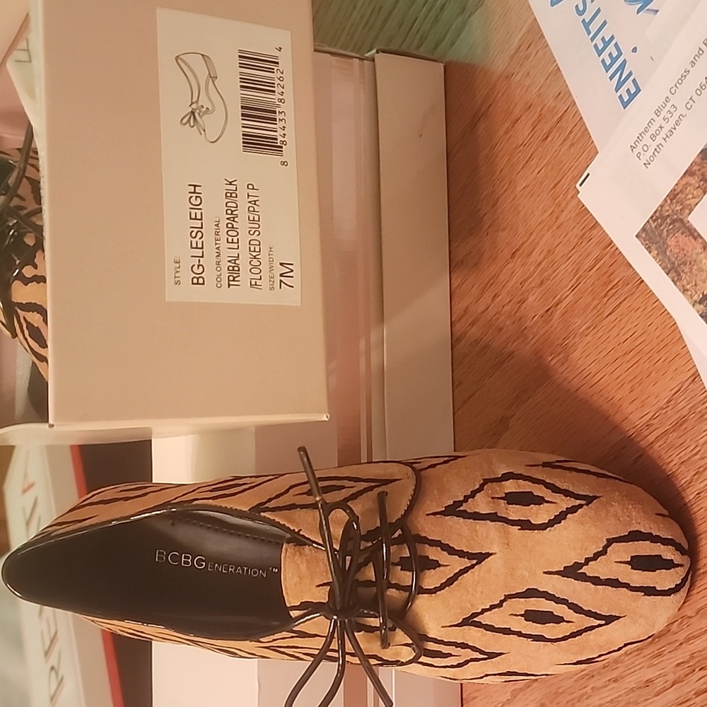 BCBG generation tribal leopard flocked suede flats